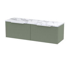 Hudson Reed Fluted 1200 Wall Hung 2 - drawer Vanity & Laminate Worktop Contemp Satin Green MFC Painted Gloss 405x1215x455mm - DFF894LCM2 - JJ Building Materials