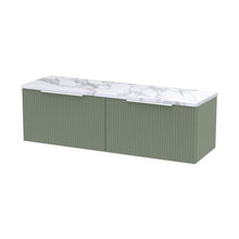 Hudson Reed Fluted 1200 Wall Hung 2-drawer Vanity & Laminate Worktop Contemp Satin Green MFC Painted Gloss 405x1215x455mm - DFF894LCM2 - JJ Building Materials