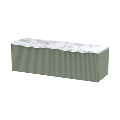 Hudson Reed Fluted 1200 Wall Hung 2-drawer Vanity & Laminate Worktop Contemp Satin Green MFC Painted Gloss 405x1215x455mm - DFF894LCM2 - JJ Building Materials