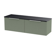 Hudson Reed Fluted 1200 Wall Hung 2 - drawer Vanity & Laminate Worktop Contemp Satin Green MFC Painted Gloss 405x1215x455mm - DFF894LSB2 - JJ Building Materials
