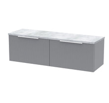 Hudson Reed Fluted 1200 Wall Hung 2 - drawer Vanity & Laminate Worktop Contemp Satin Grey MFC Painted Gloss 405x1215x455mm - DFF294LBG2 - JJ Building Materials