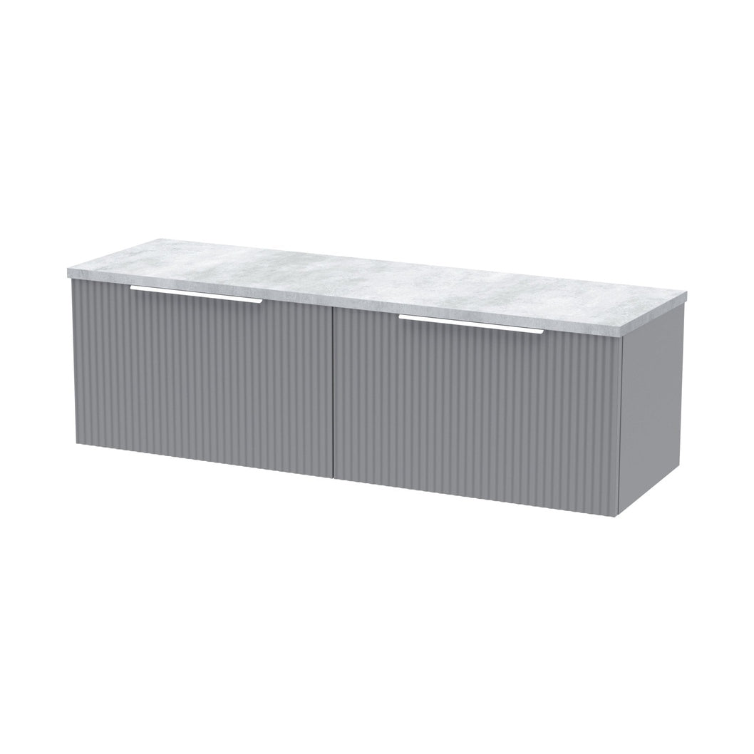 Hudson Reed Fluted 1200 Wall Hung 2-drawer Vanity & Laminate Worktop Contemp Satin Grey MFC Painted Gloss 405x1215x455mm - DFF294LBG2 - JJ Building Materials