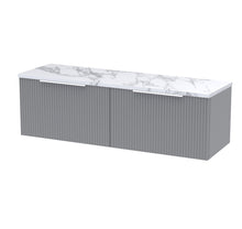 Hudson Reed Fluted 1200 Wall Hung 2 - drawer Vanity & Laminate Worktop Contemp Satin Grey MFC Painted Gloss 405x1215x455mm - DFF294LCM2 - JJ Building Materials