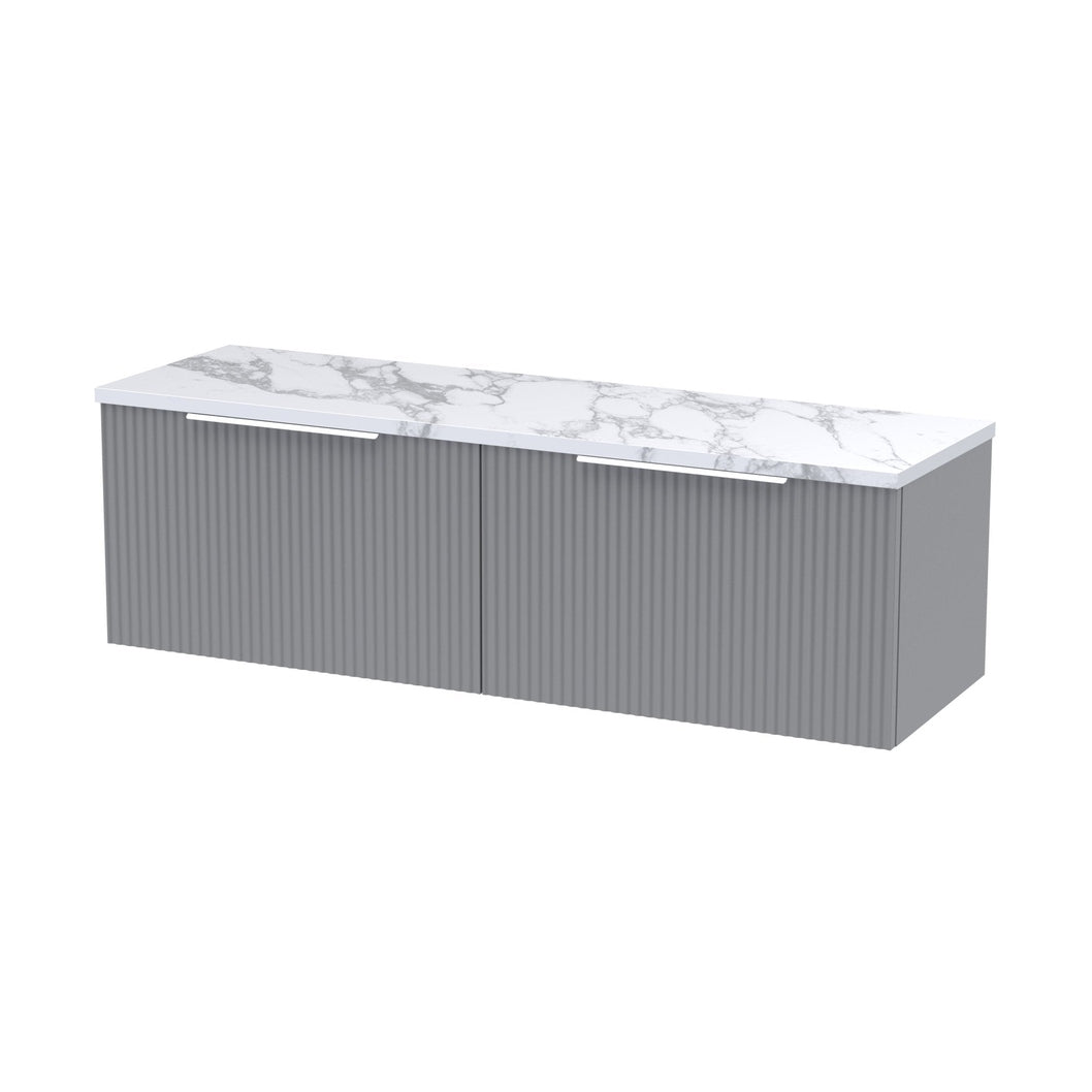 Hudson Reed Fluted 1200 Wall Hung 2-drawer Vanity & Laminate Worktop Contemp Satin Grey MFC Painted Gloss 405x1215x455mm - DFF294LCM2 - JJ Building Materials