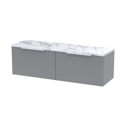 Hudson Reed Fluted 1200 Wall Hung 2-drawer Vanity & Laminate Worktop Contemp Satin Grey MFC Painted Gloss 405x1215x455mm - DFF294LCM2 - JJ Building Materials