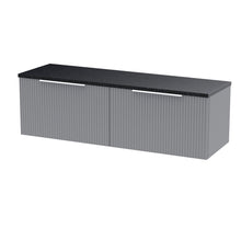 Hudson Reed Fluted 1200 Wall Hung 2 - drawer Vanity & Laminate Worktop Contemp Satin Grey MFC Painted Gloss 405x1215x455mm - DFF294LSB2 - JJ Building Materials