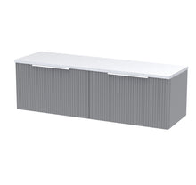 Hudson Reed Fluted 1200 Wall Hung 2 - drawer Vanity & Laminate Worktop Contemp Satin Grey MFC Painted Gloss 405x1215x455mm - DFF294LSW2 - JJ Building Materials