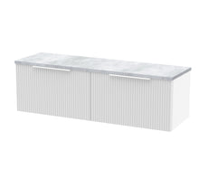 Hudson Reed Fluted 1200 Wall Hung 2 - drawer Vanity & Laminate Worktop Contemp Satin White MFC Painted Gloss 405x1215x455mm - DFF194LBG2 - JJ Building Materials