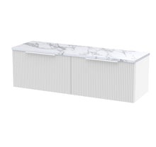 Hudson Reed Fluted 1200 Wall Hung 2 - drawer Vanity & Laminate Worktop Contemp Satin White MFC Painted Gloss 405x1215x455mm - DFF194LCM2 - JJ Building Materials