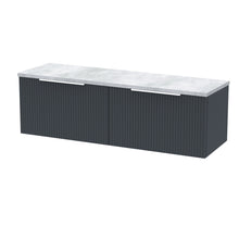 Hudson Reed Fluted 1200 Wall Hung 2 - drawer Vanity & Laminate Worktop Contemp Soft Black MFC Painted Gloss 405x1215x455mm - DFF1494LBG2 - JJ Building Materials