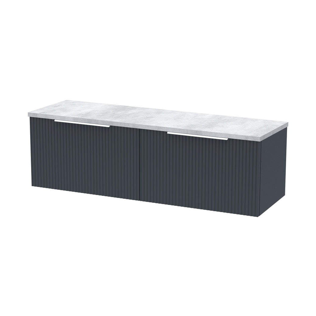 Hudson Reed Fluted 1200 Wall Hung 2-drawer Vanity & Laminate Worktop Contemp Soft Black MFC Painted Gloss 405x1215x455mm - DFF1494LBG2 - JJ Building Materials