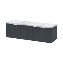 Hudson Reed Fluted 1200 Wall Hung 2-drawer Vanity & Laminate Worktop Contemp Soft Black MFC Painted Gloss 405x1215x455mm - DFF1494LBG2 - JJ Building Materials