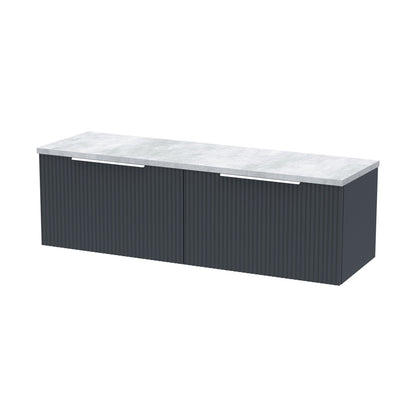 Hudson Reed Fluted 1200 Wall Hung 2-drawer Vanity & Laminate Worktop Contemp Soft Black MFC Painted Gloss 405x1215x455mm - DFF1494LBG2 - JJ Building Materials