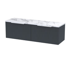 Hudson Reed Fluted 1200 Wall Hung 2 - drawer Vanity & Laminate Worktop Contemp Soft Black MFC Painted Gloss 405x1215x455mm - DFF1494LCM2 - JJ Building Materials