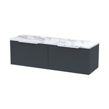 Hudson Reed Fluted 1200 Wall Hung 2-drawer Vanity & Laminate Worktop Contemp Soft Black MFC Painted Gloss 405x1215x455mm - DFF1494LCM2 - JJ Building Materials
