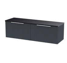 Hudson Reed Fluted 1200 Wall Hung 2 - drawer Vanity & Laminate Worktop Contemp Soft Black MFC Painted Gloss 405x1215x455mm - DFF1494LSB2 - JJ Building Materials