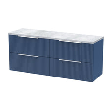 Hudson Reed Fluted 1200 Wall Hung 4 - drawer Vanity & Laminate Worktop Contemp Satin Blue MFC Painted Gloss 545x1215x455mm - DFF393LBG2 - JJ Building Materials