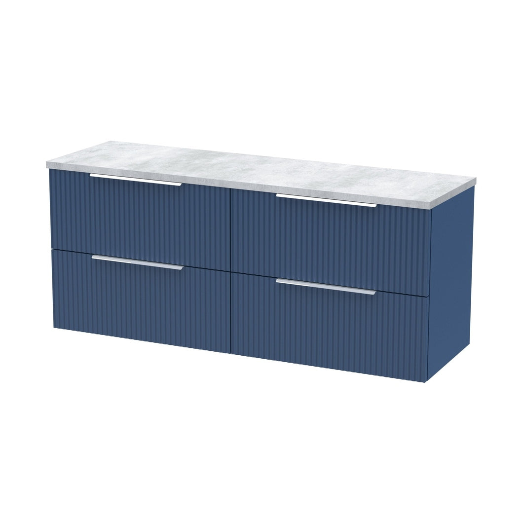 Hudson Reed Fluted 1200 Wall Hung 4-drawer Vanity & Laminate Worktop Contemp Satin Blue MFC Painted Gloss 545x1215x455mm - DFF393LBG2 - JJ Building Materials