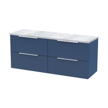 Hudson Reed Fluted 1200 Wall Hung 4-drawer Vanity & Laminate Worktop Contemp Satin Blue MFC Painted Gloss 545x1215x455mm - DFF393LBG2 - JJ Building Materials