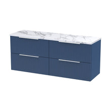 Hudson Reed Fluted 1200 Wall Hung 4-drawer Vanity & Laminate Worktop Contemp Satin Blue MFC Painted Gloss 545x1215x455mm - DFF393LCM2 - JJ Building Materials