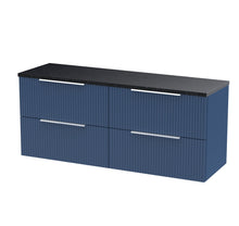 Hudson Reed Fluted 1200 Wall Hung 4 - drawer Vanity & Laminate Worktop Contemp Satin Blue MFC Painted Gloss 545x1215x455mm - DFF393LSB2 - JJ Building Materials