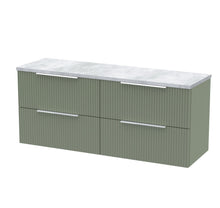 Hudson Reed Fluted 1200 Wall Hung 4 - drawer Vanity & Laminate Worktop Contemp Satin Green MFC Painted Gloss 545x1215x455mm - DFF893LBG2 - JJ Building Materials