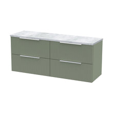 Hudson Reed Fluted 1200 Wall Hung 4-drawer Vanity & Laminate Worktop Contemp Satin Green MFC Painted Gloss 545x1215x455mm - DFF893LBG2 - JJ Building Materials