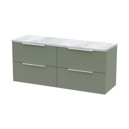 Hudson Reed Fluted 1200 Wall Hung 4-drawer Vanity & Laminate Worktop Contemp Satin Green MFC Painted Gloss 545x1215x455mm - DFF893LBG2 - JJ Building Materials