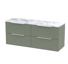 Hudson Reed Fluted 1200 Wall Hung 4 - drawer Vanity & Laminate Worktop Contemp Satin Green MFC Painted Gloss 545x1215x455mm - DFF893LCM2 - JJ Building Materials