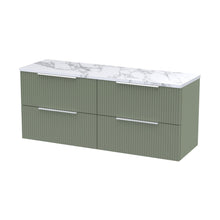 Hudson Reed Fluted 1200 Wall Hung 4-drawer Vanity & Laminate Worktop Contemp Satin Green MFC Painted Gloss 545x1215x455mm - DFF893LCM2 - JJ Building Materials