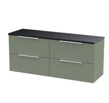 Hudson Reed Fluted 1200 Wall Hung 4 - drawer Vanity & Laminate Worktop Contemp Satin Green MFC Painted Gloss 545x1215x455mm - DFF893LSB2 - JJ Building Materials