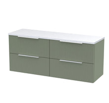 Hudson Reed Fluted 1200 Wall Hung 4 - drawer Vanity & Laminate Worktop Contemp Satin Green MFC Painted Gloss 545x1215x455mm - DFF893LSW2 - JJ Building Materials