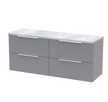 Hudson Reed Fluted 1200 Wall Hung 4 - drawer Vanity & Laminate Worktop Contemp Satin Grey MFC Painted Gloss 545x1215x455mm - DFF293LBG2 - JJ Building Materials