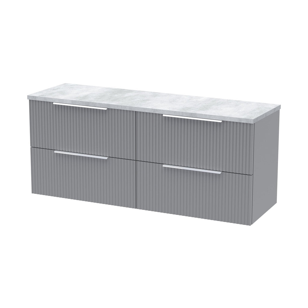 Hudson Reed Fluted 1200 Wall Hung 4-drawer Vanity & Laminate Worktop Contemp Satin Grey MFC Painted Gloss 545x1215x455mm - DFF293LBG2 - JJ Building Materials