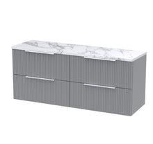 Hudson Reed Fluted 1200 Wall Hung 4 - drawer Vanity & Laminate Worktop Contemp Satin Grey MFC Painted Gloss 545x1215x455mm - DFF293LCM2 - JJ Building Materials