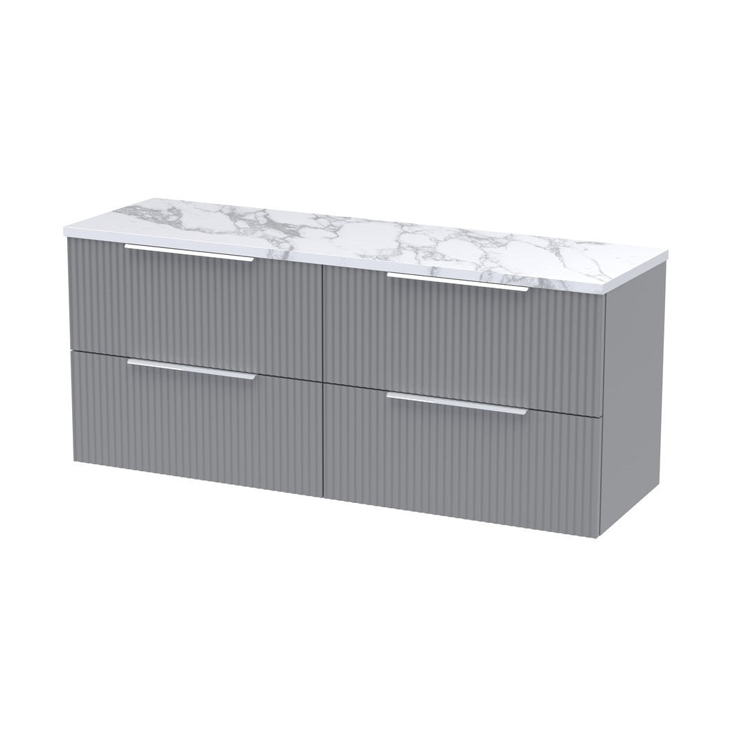 Hudson Reed Fluted 1200 Wall Hung 4-drawer Vanity & Laminate Worktop Contemp Satin Grey MFC Painted Gloss 545x1215x455mm - DFF293LCM2 - JJ Building Materials