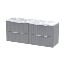 Hudson Reed Fluted 1200 Wall Hung 4-drawer Vanity & Laminate Worktop Contemp Satin Grey MFC Painted Gloss 545x1215x455mm - DFF293LCM2 - JJ Building Materials