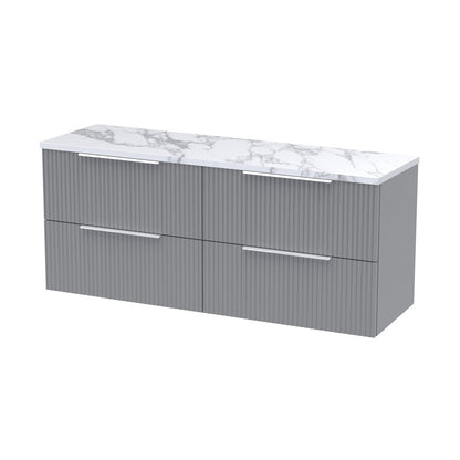 Hudson Reed Fluted 1200 Wall Hung 4-drawer Vanity & Laminate Worktop Contemp Satin Grey MFC Painted Gloss 545x1215x455mm - DFF293LCM2 - JJ Building Materials