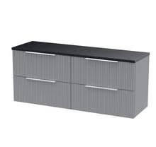 Hudson Reed Fluted 1200 Wall Hung 4 - drawer Vanity & Laminate Worktop Contemp Satin Grey MFC Painted Gloss 545x1215x455mm - DFF293LSB2 - JJ Building Materials