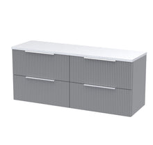 Hudson Reed Fluted 1200 Wall Hung 4 - drawer Vanity & Laminate Worktop Contemp Satin Grey MFC Painted Gloss 545x1215x455mm - DFF293LSW2 - JJ Building Materials
