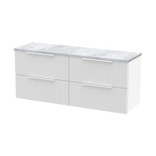 Hudson Reed Fluted 1200 Wall Hung 4-drawer Vanity & Laminate Worktop Contemp Satin White MFC Painted Gloss 545x1215x455mm - DFF193LBG2 - JJ Building Materials