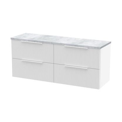 Hudson Reed Fluted 1200 Wall Hung 4-drawer Vanity & Laminate Worktop Contemp Satin White MFC Painted Gloss 545x1215x455mm - DFF193LBG2 - JJ Building Materials