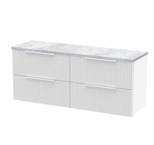 Hudson Reed Fluted 1200 Wall Hung 4 - drawer Vanity & Laminate Worktop Contemp Satin White MFC Painted Gloss 545x1215x455mm - DFF193LBG2 - JJ Building Materials
