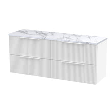 Hudson Reed Fluted 1200 Wall Hung 4 - drawer Vanity & Laminate Worktop Contemp Satin White MFC Painted Gloss 545x1215x455mm - DFF193LCM2 - JJ Building Materials