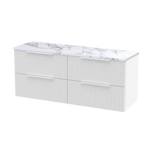 Hudson Reed Fluted 1200 Wall Hung 4-drawer Vanity & Laminate Worktop Contemp Satin White MFC Painted Gloss 545x1215x455mm - DFF193LCM2 - JJ Building Materials