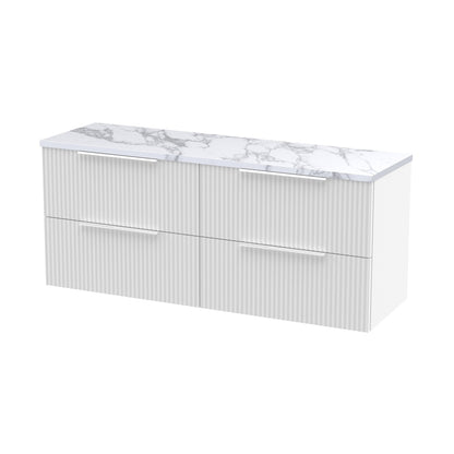Hudson Reed Fluted 1200 Wall Hung 4-drawer Vanity & Laminate Worktop Contemp Satin White MFC Painted Gloss 545x1215x455mm - DFF193LCM2 - JJ Building Materials
