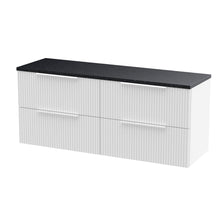 Hudson Reed Fluted 1200 Wall Hung 4 - drawer Vanity & Laminate Worktop Contemp Satin White MFC Painted Gloss 545x1215x455mm - DFF193LSB2 - JJ Building Materials