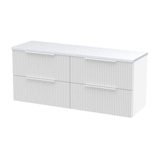 Hudson Reed Fluted 1200 Wall Hung 4 - drawer Vanity & Laminate Worktop Contemp Satin White MFC Painted Gloss 545x1215x455mm - DFF193LSW2 - JJ Building Materials