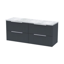 Hudson Reed Fluted 1200 Wall Hung 4-drawer Vanity & Laminate Worktop Contemp Soft Black MFC Painted Gloss 545x1215x455mm - DFF1493LBG2 - JJ Building Materials