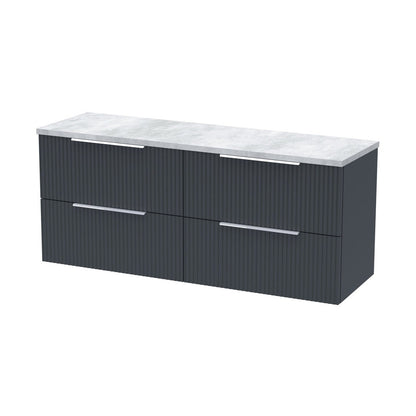 Hudson Reed Fluted 1200 Wall Hung 4-drawer Vanity & Laminate Worktop Contemp Soft Black MFC Painted Gloss 545x1215x455mm - DFF1493LBG2 - JJ Building Materials
